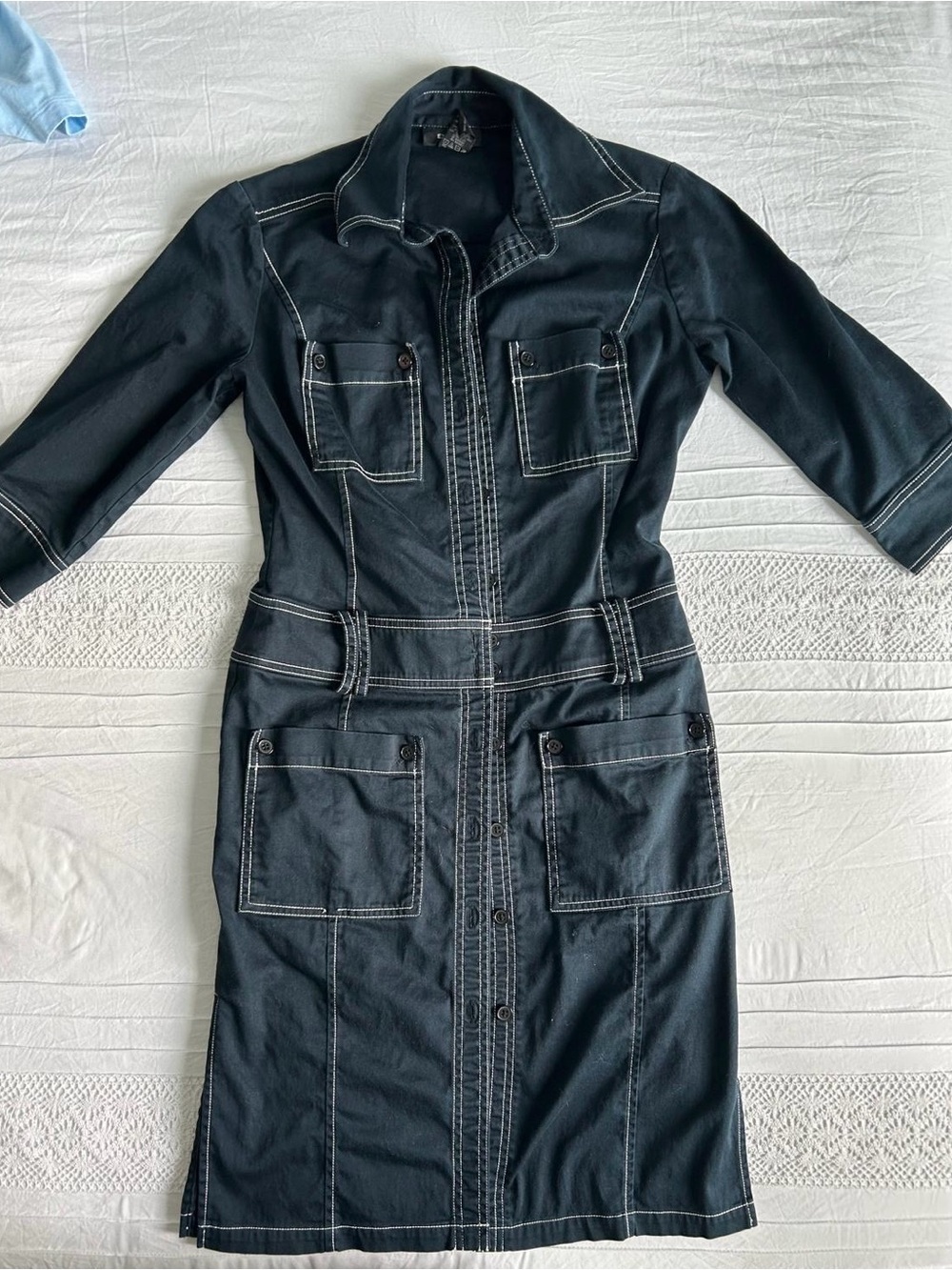 VTG 90s Y2K Express Stretch Contrast Stitch Cargo Utility Dress (3/4 / Small)